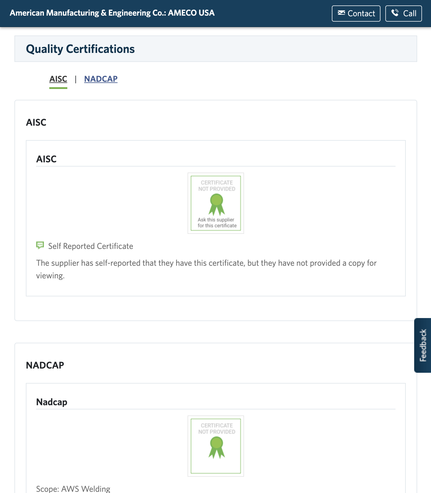 AMECO Manufacturing Quality Certifications