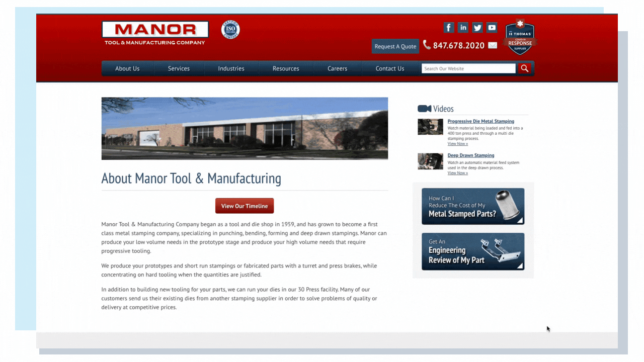 Manor Tool - Industrial Website Design Example