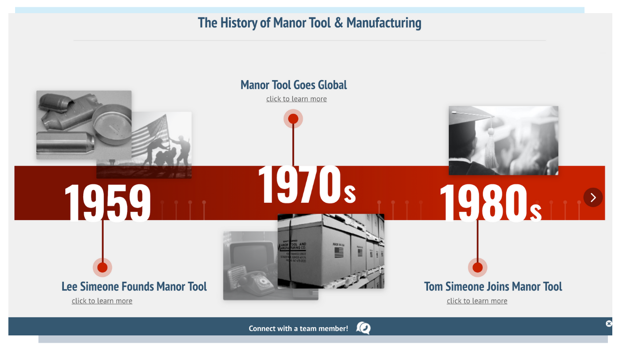Manor Tool - Interactive Graphic Website About Us Page Example For Manufacturers
