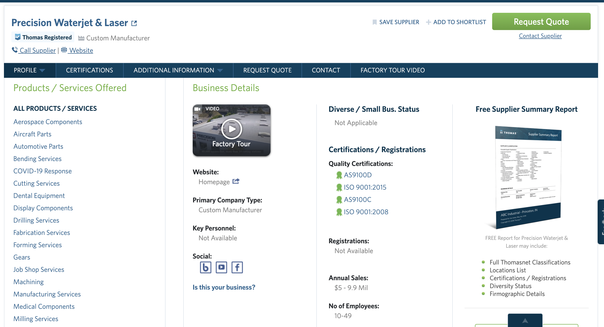 Precision Waterjet & Laser Thomasnet.com company profile