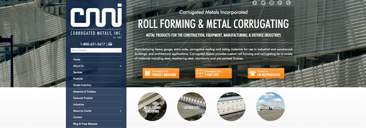 corrugated metals website after inbound marketing and web design - inbound marketing case study for manufacturer