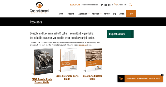 Resources Manufacturing Website Example - Consolidated Electronic Wire Cable - Manufacturers website