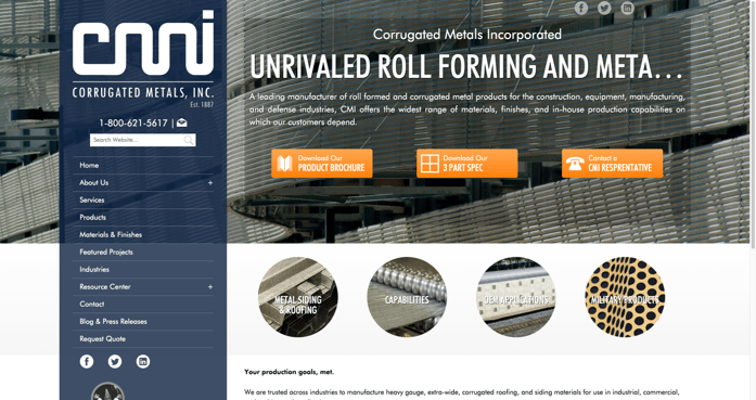 Corrugated Metals New Website After Inbound Marketing