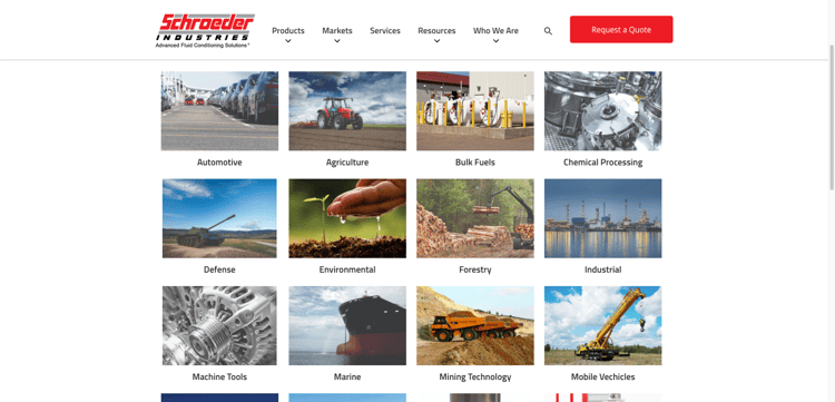 Schroeder Industries - Industrial Distributor Website Example To Become A Supplier For Big Companies