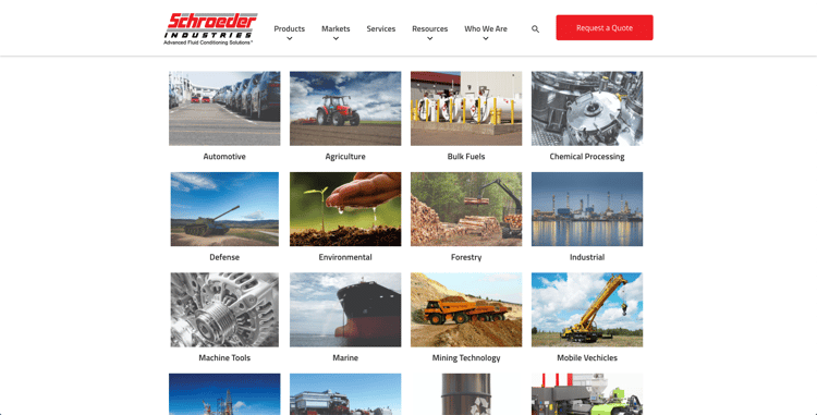 Schroeder Industries Market pages - website design