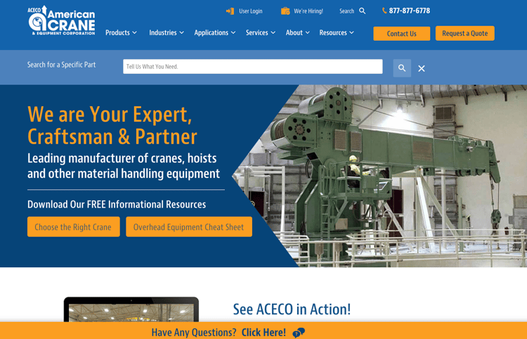 American Crane Website Example - how big companies choose new suppliers