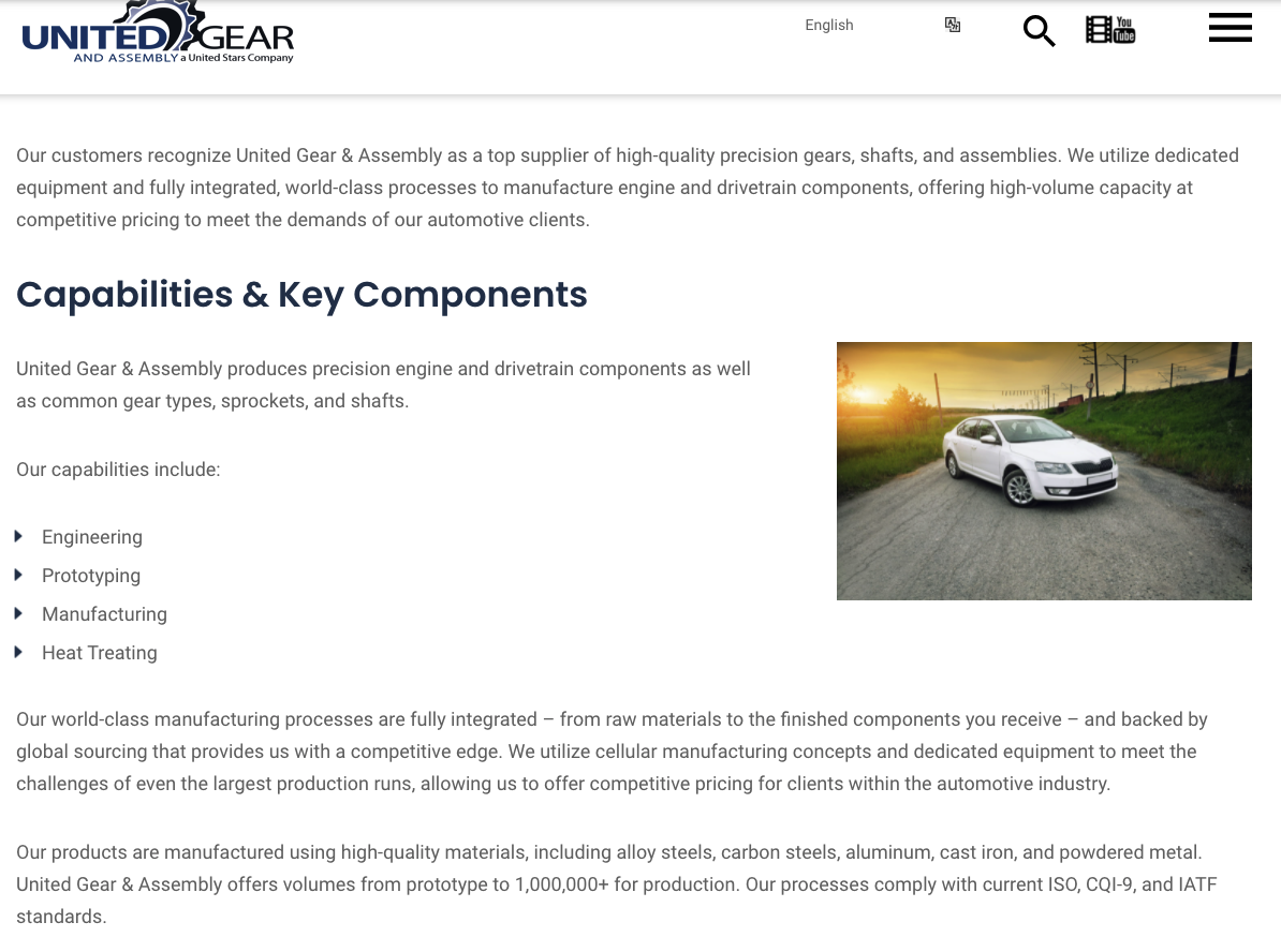 United Gear Assembly - OEM Website Design Example