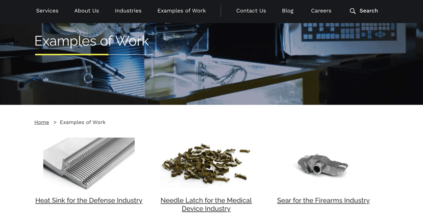 South Shore Manufacturing cnc machine shop website example