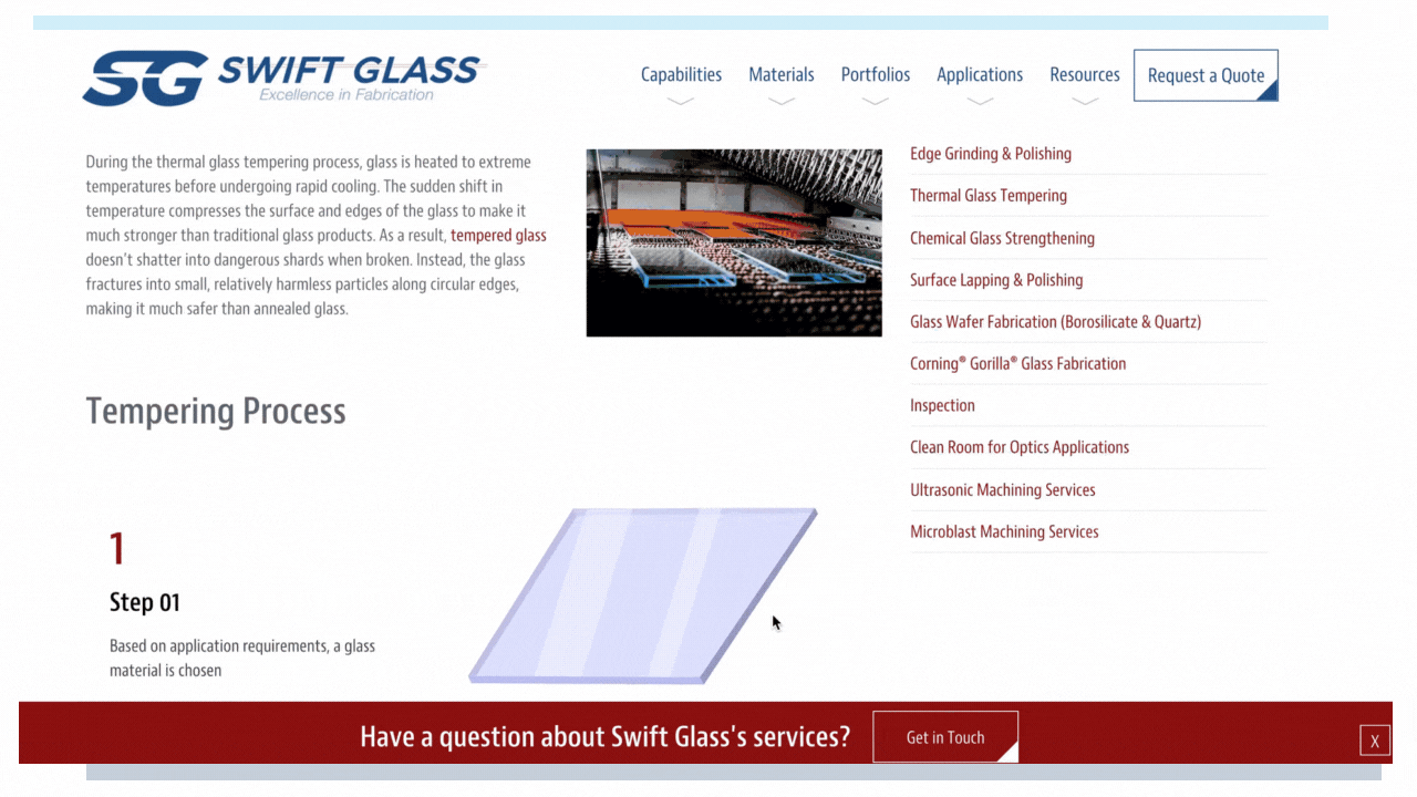 Swift Glass - An example of a manufacturer's interactive graphic website