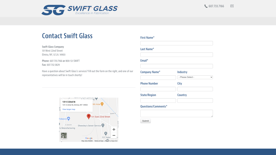 Swift Glass Contact Us Page