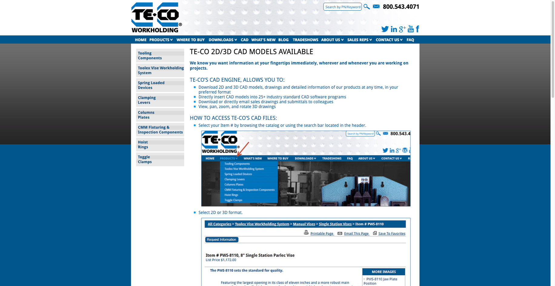 TECO Workholdings B2B eCommerce Website Example