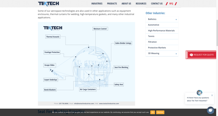 TexTech Aerospace website - B2B manufacturing marketing strategy