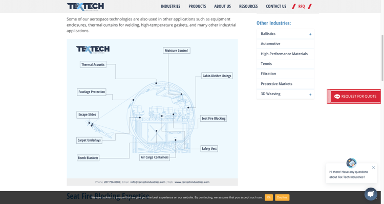 TexTech Aerospace website content - using digital marketing to get customers in defense industry