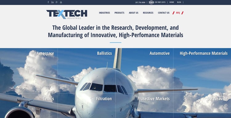 TexTech Homepage - manufacturing company website design