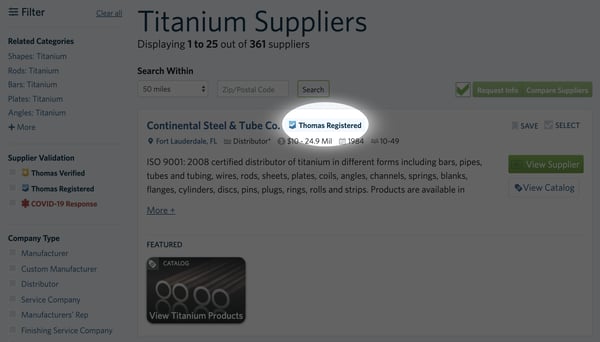 Titanium Suppliers Thomas Registered