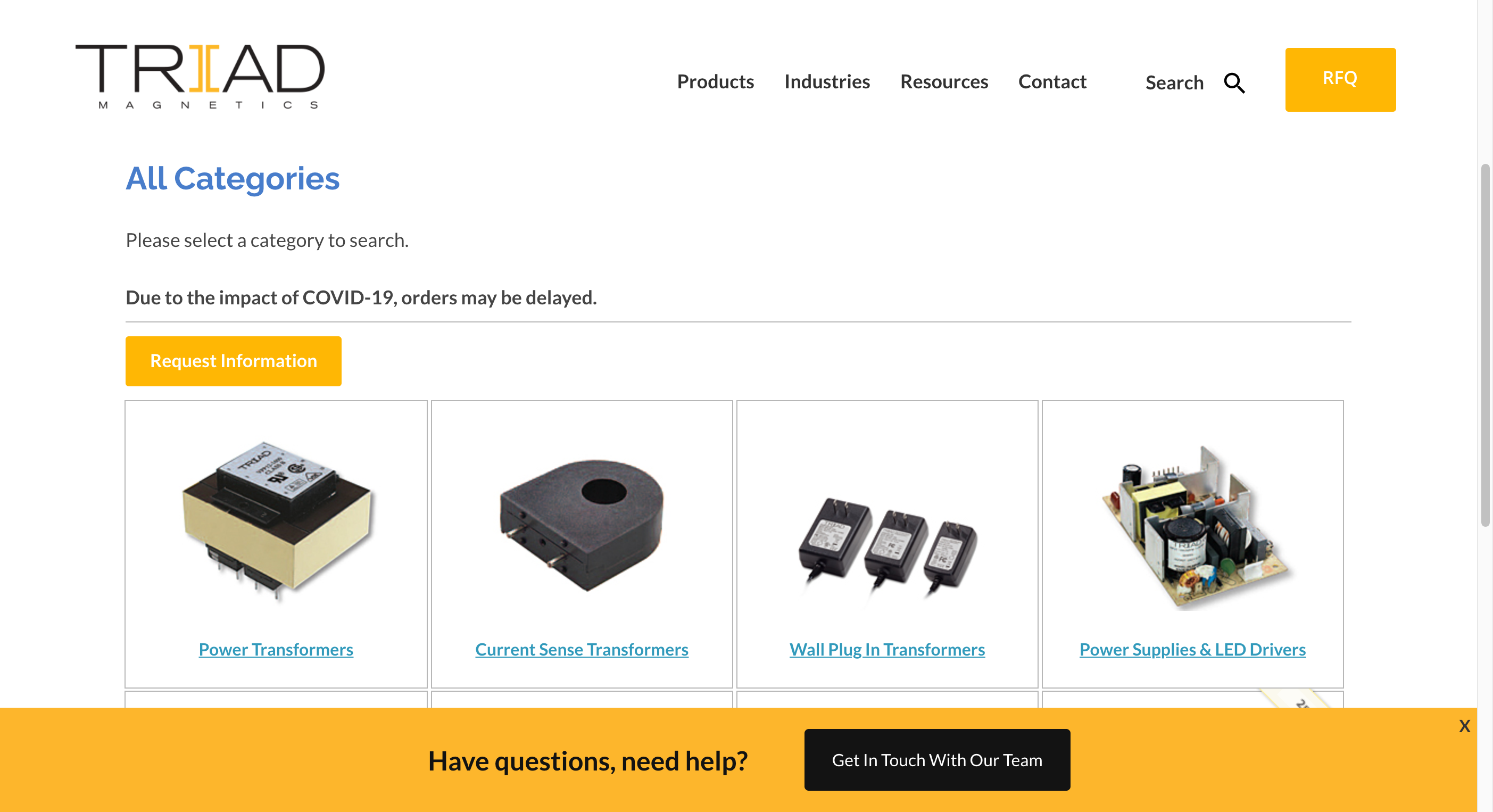 Triad Magnetics Lead Generating Website Manufacturing Product Catalog - OEM website design examples