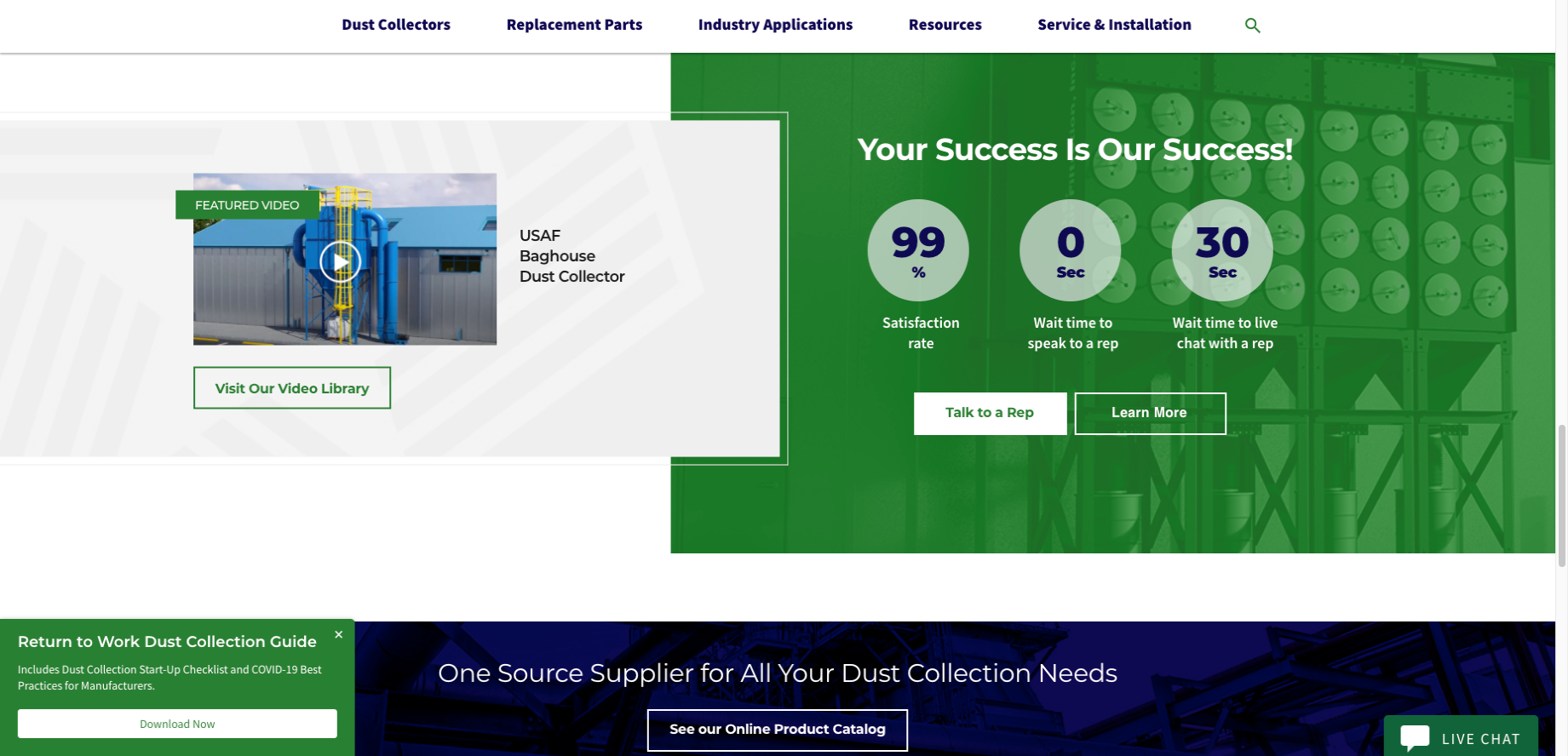 U.S. Air Filtration - Distributor Website Example - Customer Success