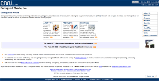 corrugated metals website before inbound marketing