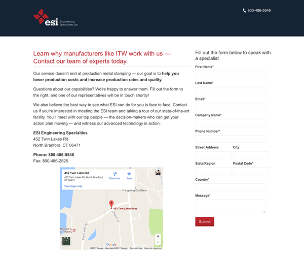 A/B test form - manufacturing lead generation